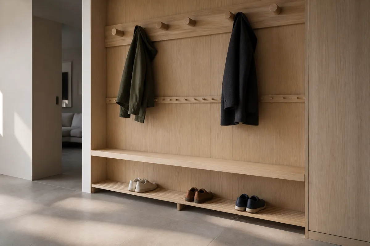 Rangement d'entrée en bois : essences, cotes et pose